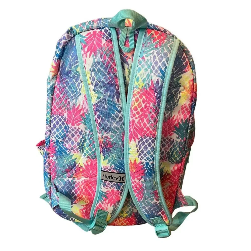Hurley Printed Pineapple Backpack - EUC Lots If Pockets Tropical Adjustable